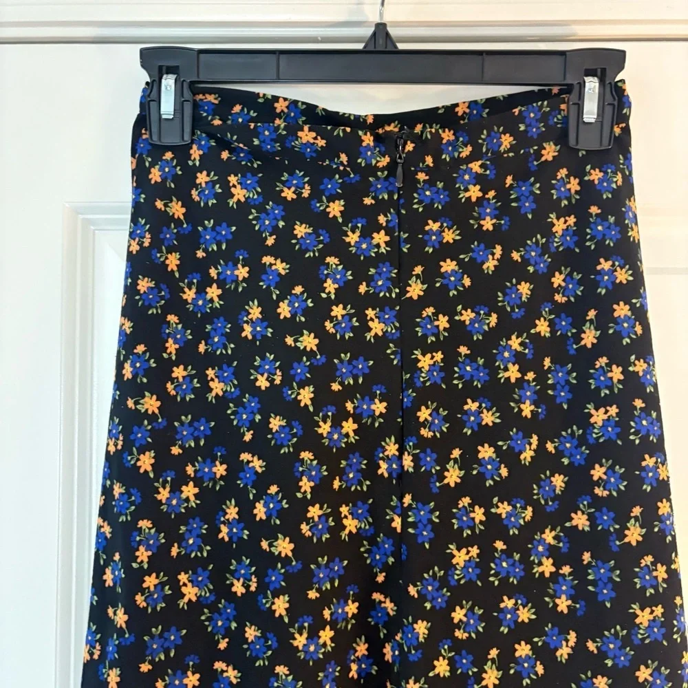 Topshop Women’s Black with Floral Print Midi Asymmetrical Skirt